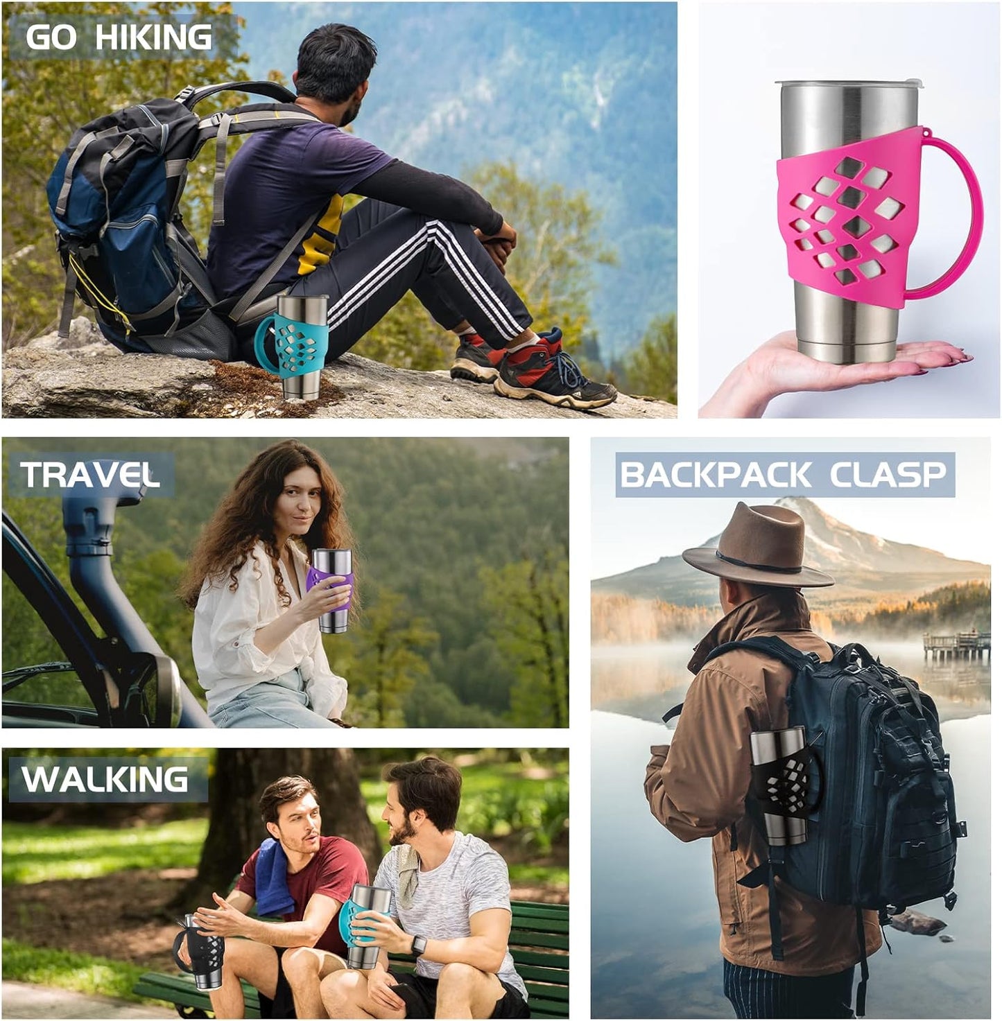 WISDING 30 oz Tumbler Silicone Grip Protective Sleeve Cover With Handle, Pink