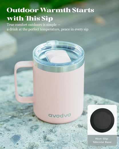 12oz Insulated Coffee Mug with Lid – Includes Two Lids, Stainless Steel Coffee Travel Mug with Handle, Double Wall Vacuum Insulated Camping Mug for Home, Office & Outdoor, Navy Blue