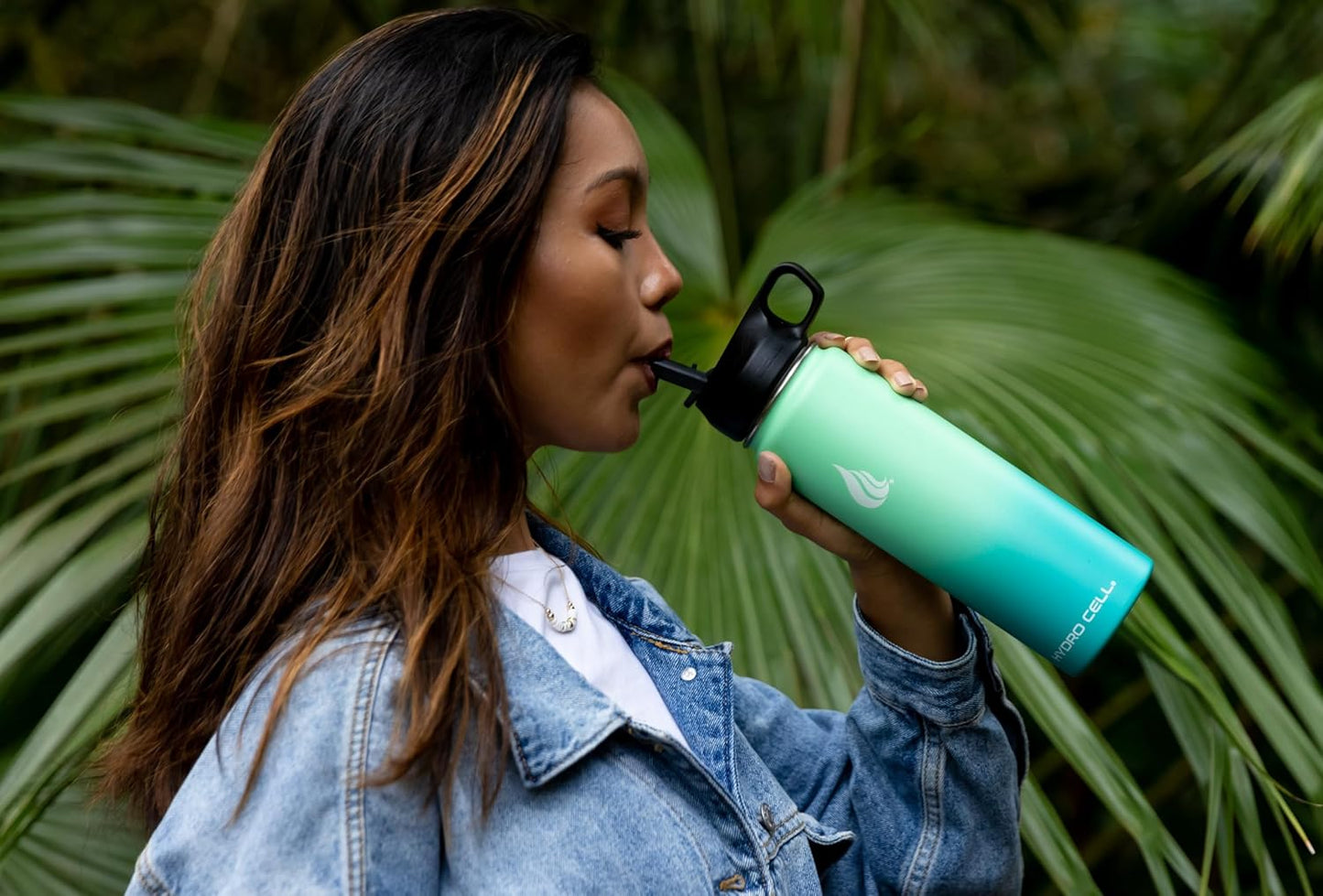 HYDRO CELL Stainless Steel Insulated Water Bottle with Straw - For Cold & Hot Drinks - Metal Vacuum Flask with Screw Cap and Modern Leakproof Sport Thermos for Adults (Neon 18oz)
