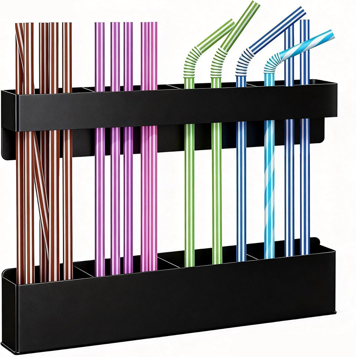 Magnetic Straw Holder for Fridge and Cabinet Door Adjustable Straws Organizer Storage Dispenser for Kitchen Bar Counter Cupboard Black