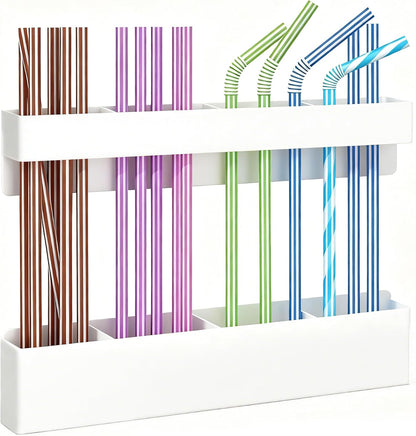 Magnetic Straw Holder for Fridge and Cabinet Door Adjustable Straws Organizer Storage Dispenser for Kitchen Bar Counter Cupboard Black