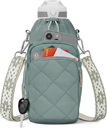 Water Bottle Bag Crossbody，Insulated Holder Purse