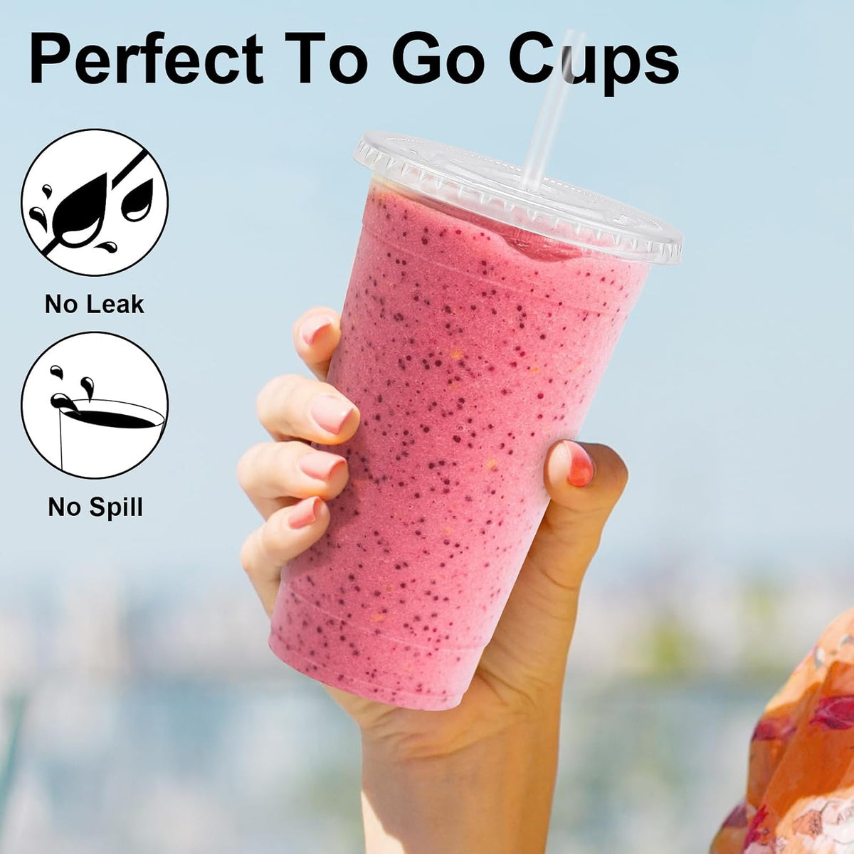 Lamosi 20 oz Plastic Coffee Cups with Lids, Disposable Clear Cups