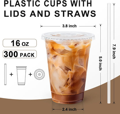 Lamosi 20 oz Plastic Coffee Cups with Lids, Disposable Clear Cups