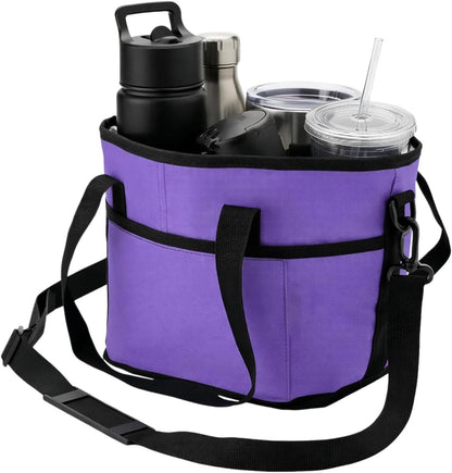 4 Compartment Insulated Drink Bag, Multiple Tumbler Carrier Caddy with Adjustable Strap, Drink Holder for Hiking, Sports & Family Outings (Pink)