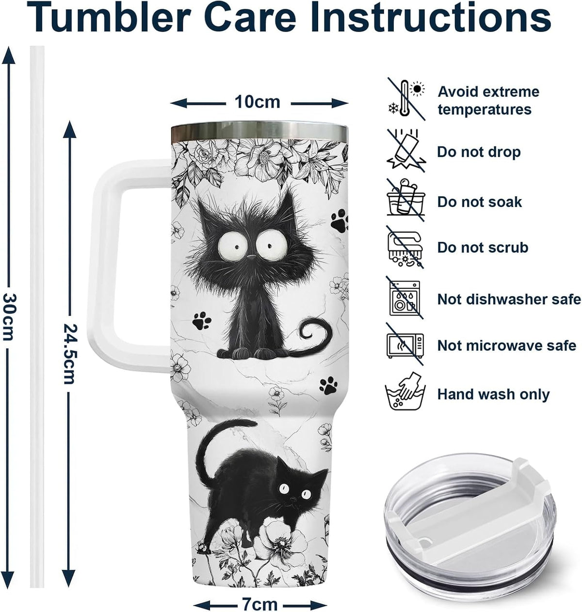 Funny Cat Will Not Harm My 40 oz Tumbler with Handle, Cat Lover Gift | Feline Lover Gift, Feline Kitty Whiskers Paw Meow Fur Baby Heifer Ranch Farmhouse Cattle Moo Tumbler