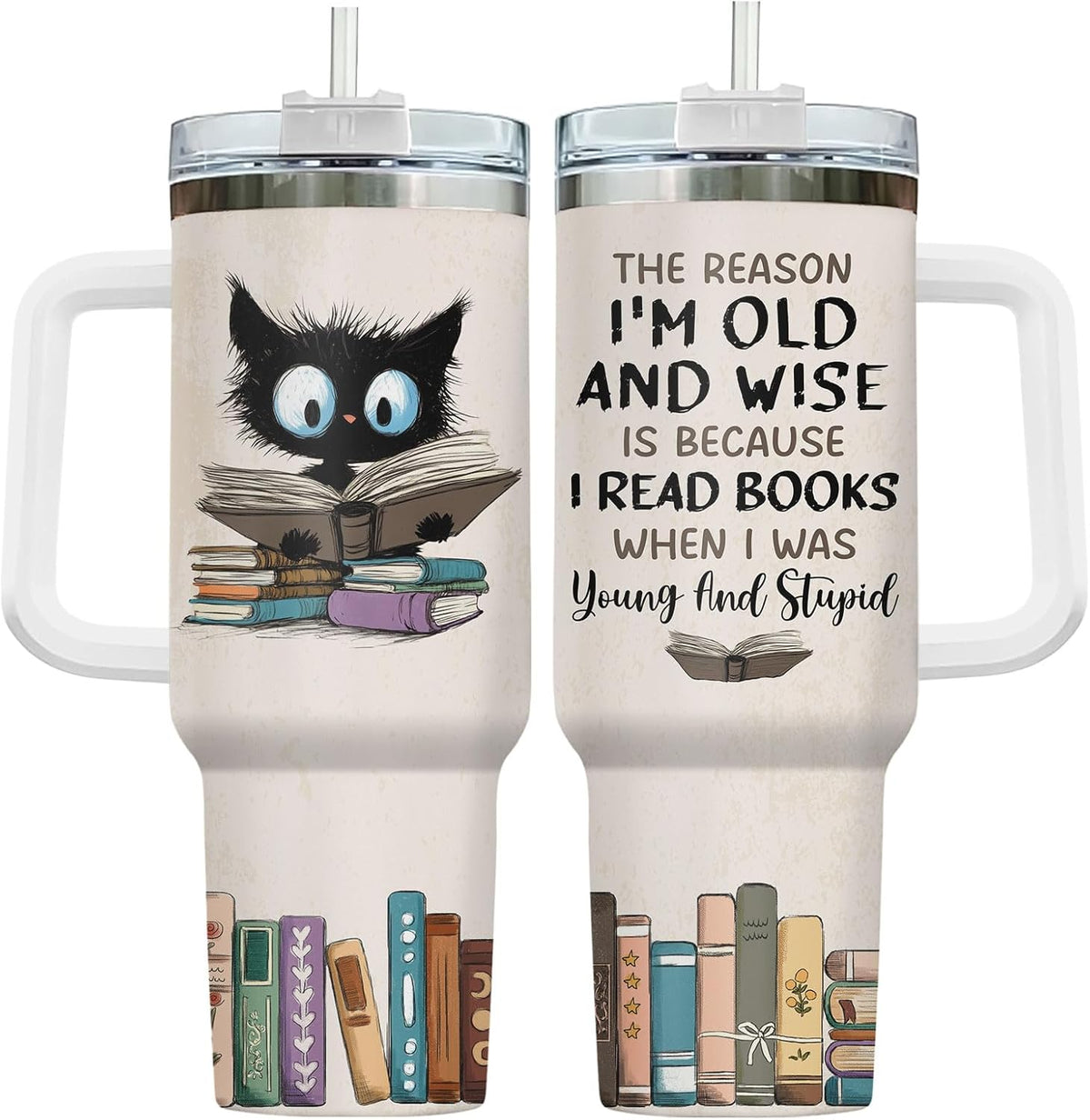 Funny Cat Will Not Harm My 40 oz Tumbler with Handle, Cat Lover Gift | Feline Lover Gift, Feline Kitty Whiskers Paw Meow Fur Baby Heifer Ranch Farmhouse Cattle Moo Tumbler