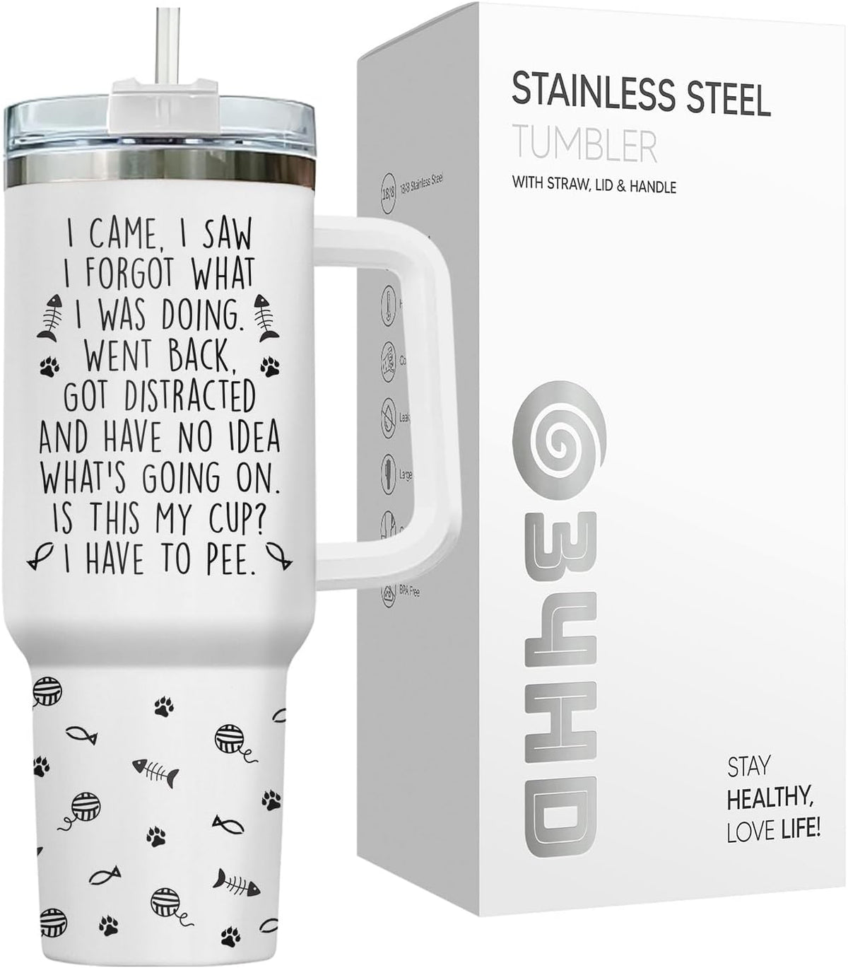 Funny Cat Will Not Harm My 40 oz Tumbler with Handle, Cat Lover Gift | Feline Lover Gift, Feline Kitty Whiskers Paw Meow Fur Baby Heifer Ranch Farmhouse Cattle Moo Tumbler