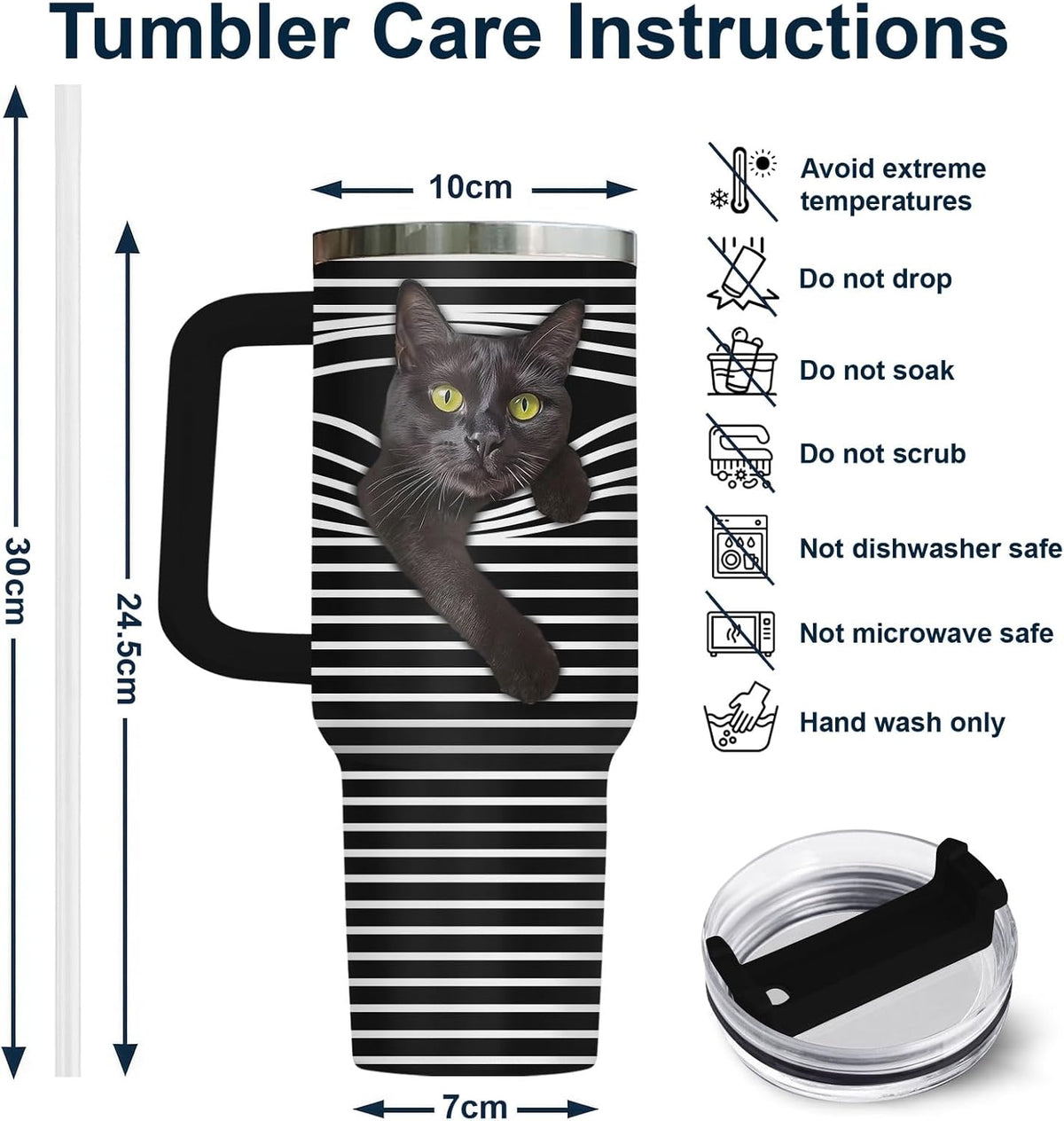Funny Cat Will Not Harm My 40 oz Tumbler with Handle, Cat Lover Gift | Feline Lover Gift, Feline Kitty Whiskers Paw Meow Fur Baby Heifer Ranch Farmhouse Cattle Moo Tumbler