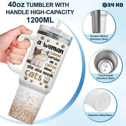 Funny Cat Will Not Harm My 40 oz Tumbler with Handle, Cat Lover Gift | Feline Lover Gift, Feline Kitty Whiskers Paw Meow Fur Baby Heifer Ranch Farmhouse Cattle Moo Tumbler