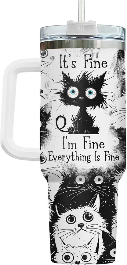 Funny Cat Will Not Harm My 40 oz Tumbler with Handle, Cat Lover Gift | Feline Lover Gift, Feline Kitty Whiskers Paw Meow Fur Baby Heifer Ranch Farmhouse Cattle Moo Tumbler