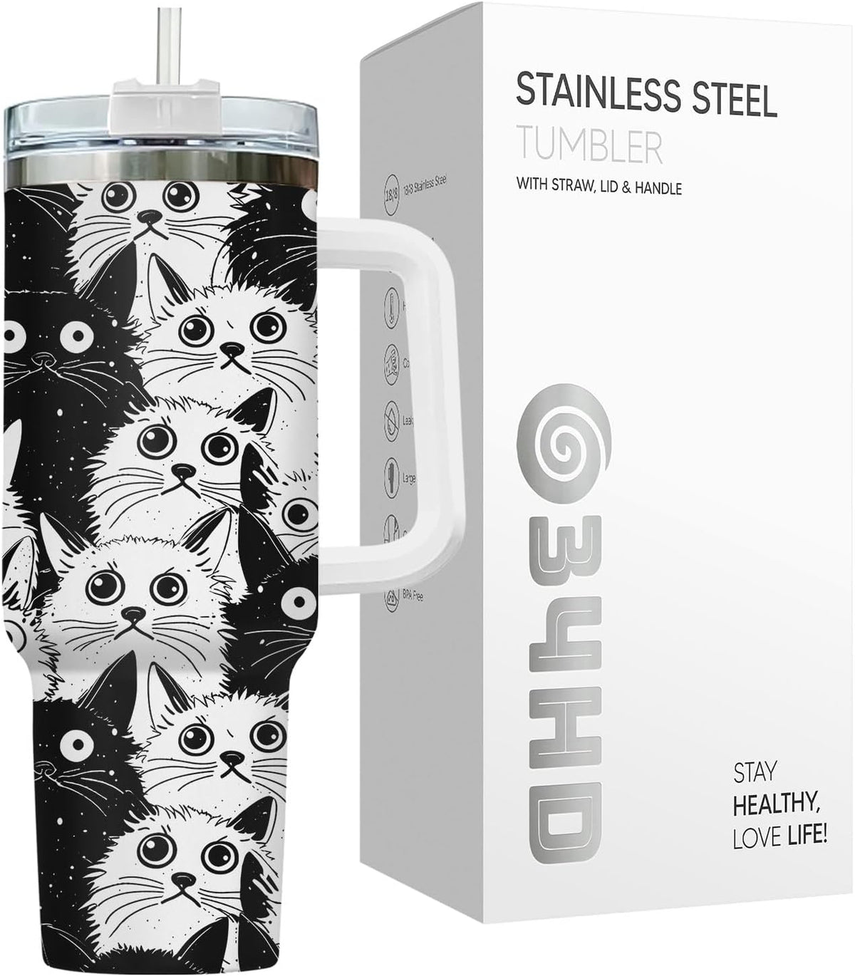 Funny Cat Will Not Harm My 40 oz Tumbler with Handle, Cat Lover Gift | Feline Lover Gift, Feline Kitty Whiskers Paw Meow Fur Baby Heifer Ranch Farmhouse Cattle Moo Tumbler