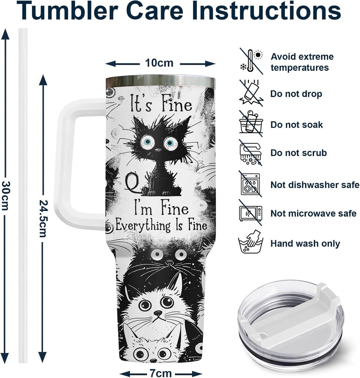 Funny Cat Will Not Harm My 40 oz Tumbler with Handle, Cat Lover Gift | Feline Lover Gift, Feline Kitty Whiskers Paw Meow Fur Baby Heifer Ranch Farmhouse Cattle Moo Tumbler