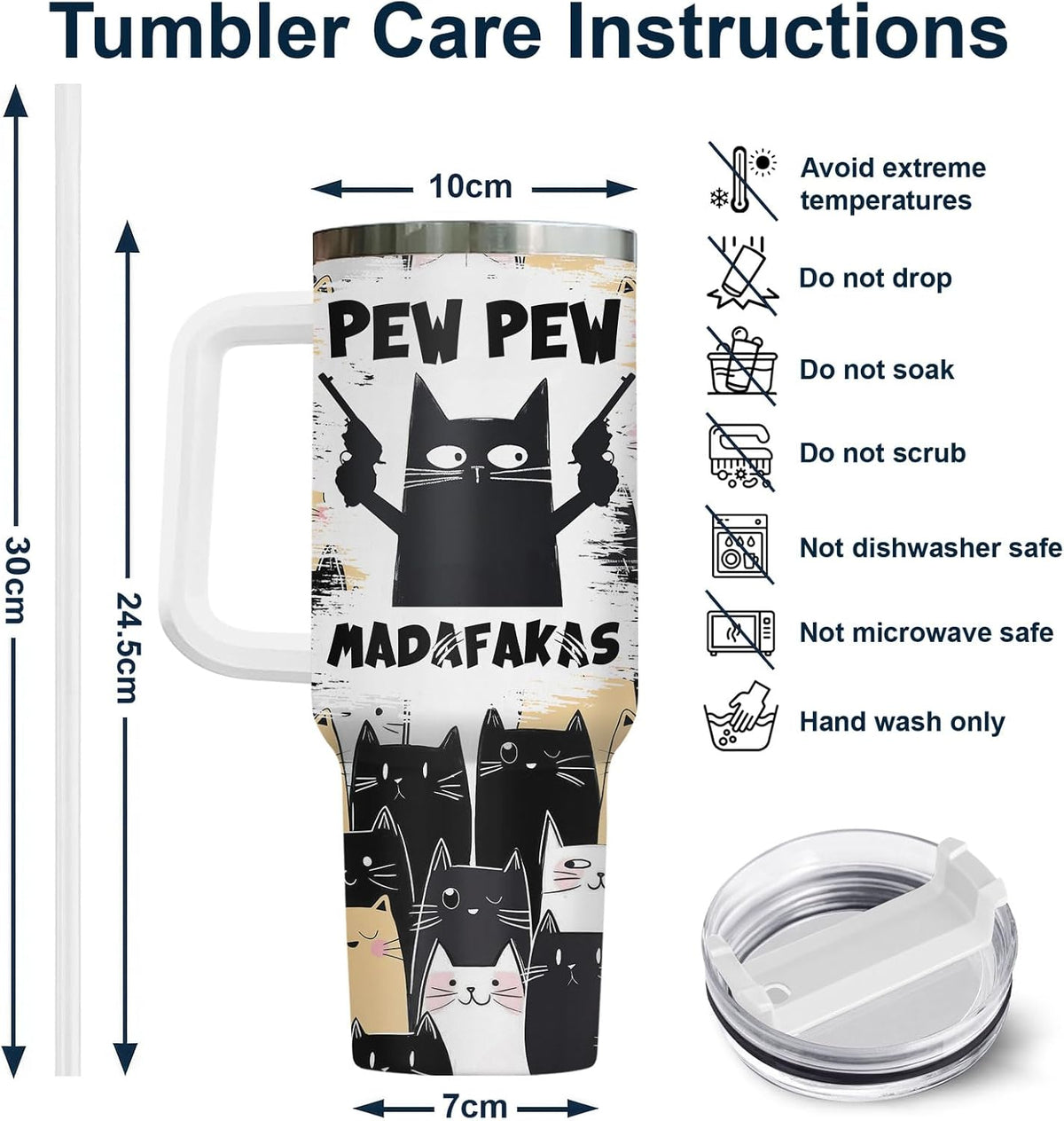 Funny Cat Will Not Harm My 40 oz Tumbler with Handle, Cat Lover Gift | Feline Lover Gift, Feline Kitty Whiskers Paw Meow Fur Baby Heifer Ranch Farmhouse Cattle Moo Tumbler