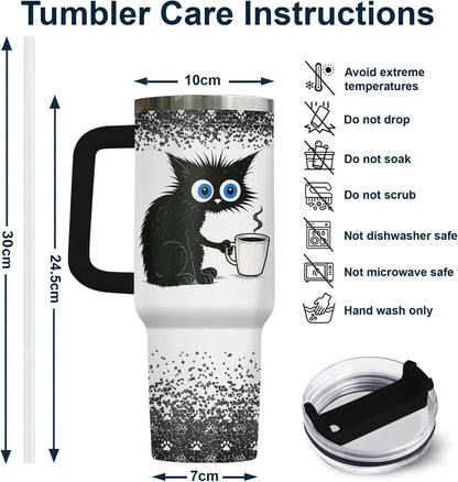 Funny Cat Will Not Harm My 40 oz Tumbler with Handle, Cat Lover Gift | Feline Lover Gift, Feline Kitty Whiskers Paw Meow Fur Baby Heifer Ranch Farmhouse Cattle Moo Tumbler