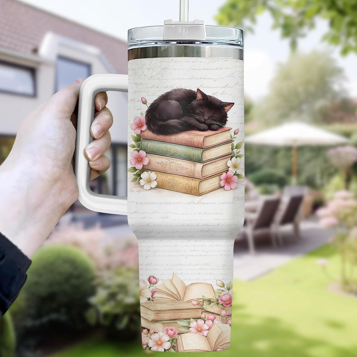 Funny Cat Will Not Harm My 40 oz Tumbler with Handle, Cat Lover Gift | Feline Lover Gift, Feline Kitty Whiskers Paw Meow Fur Baby Heifer Ranch Farmhouse Cattle Moo Tumbler