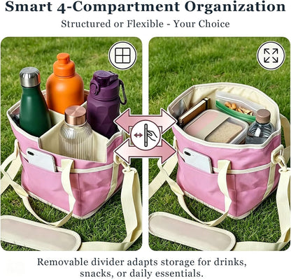 Family Size 4 Compartment Drink Bag, Insulated Multiple Tumbler Holder Caddy with Adjustable Strap, No-Spill Reusable Beverage Carrier for Hiking, Walking, Sports, Travel
