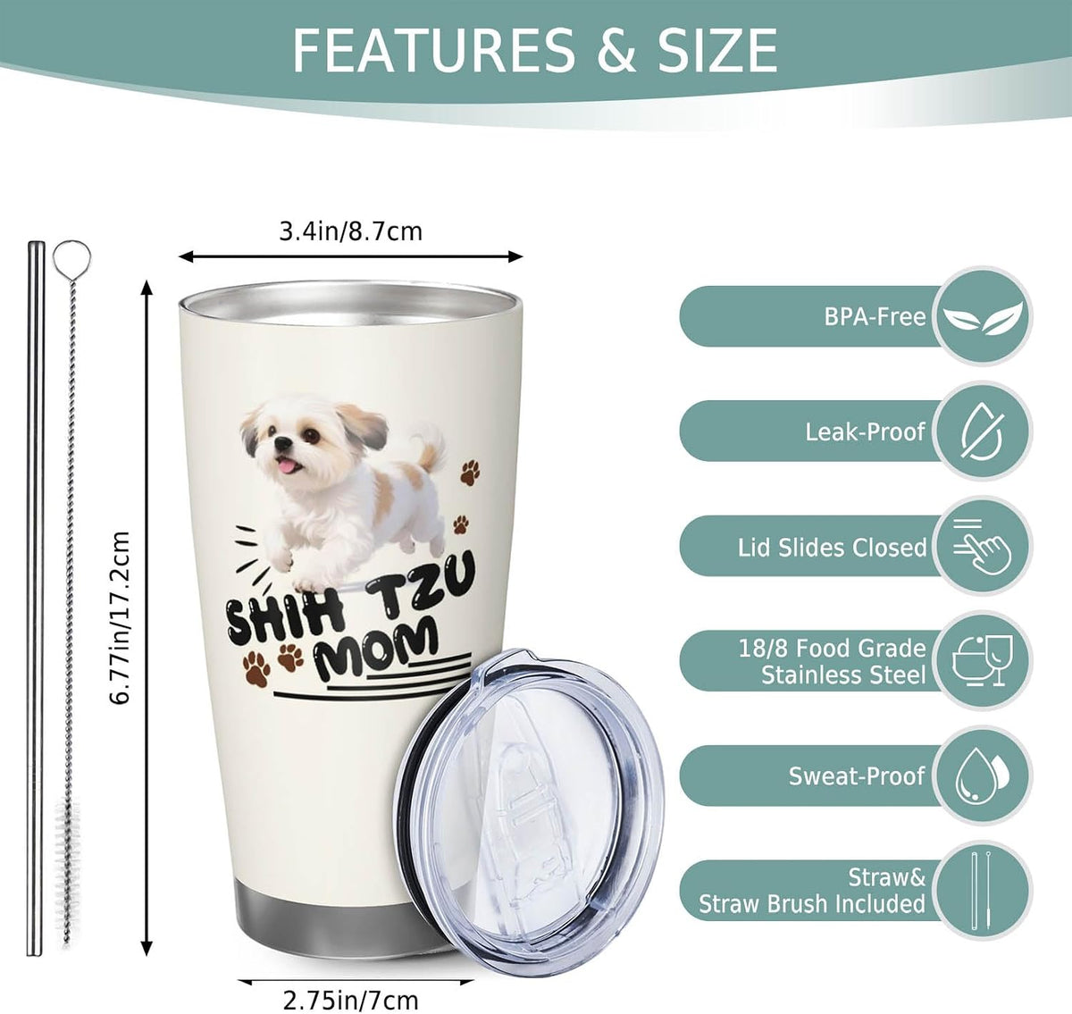 Shih Tzu Gifts for Women 20oz Tumbler, Gift for Shih Tzu Lovers | Lovely Shih Tzu Mom Mug Present, Heartfelt Gift for Female Shih Tzu Pet Owners