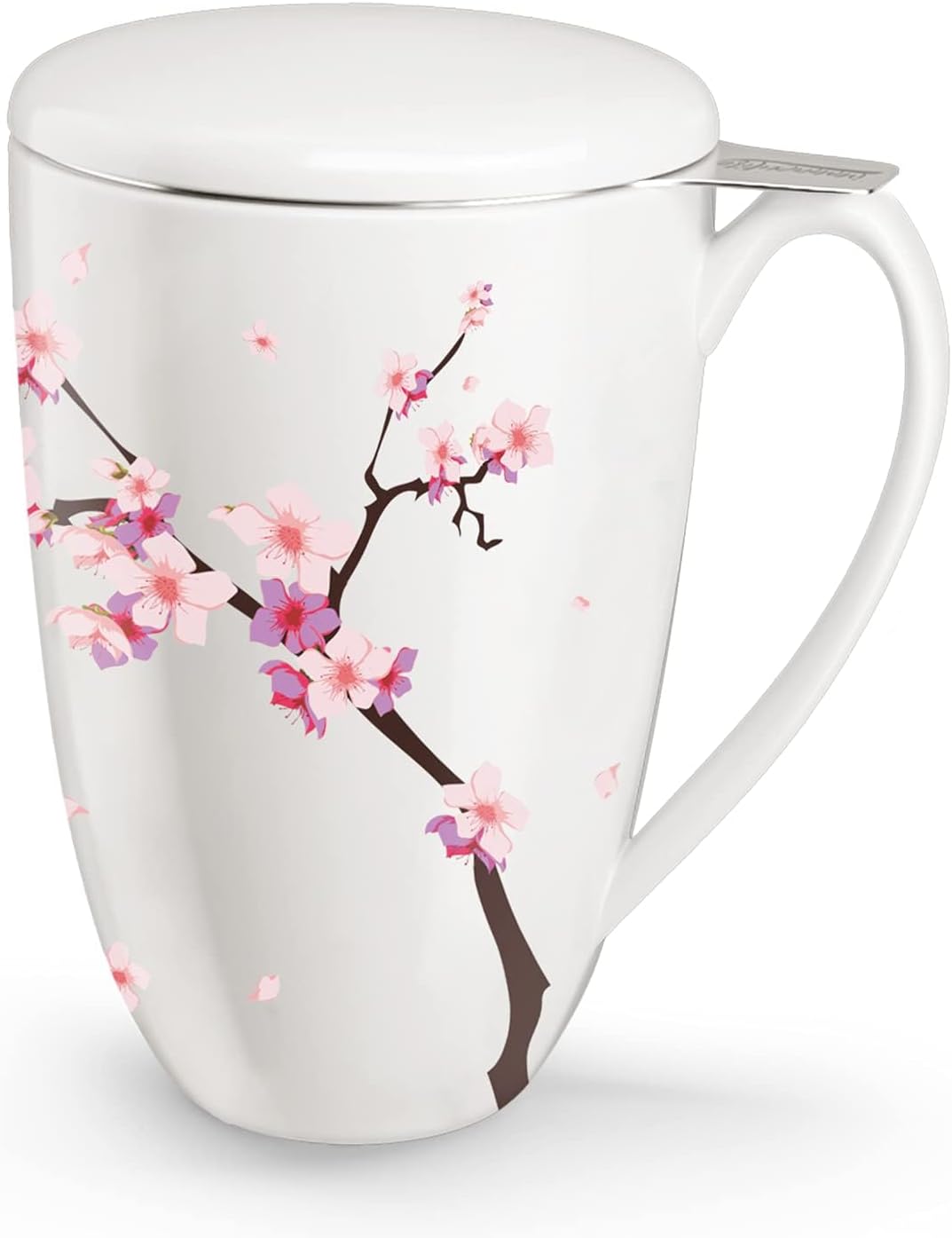 Tea Cup with Infuser and Lid - Tea Mug with Lid for Steeping Loose Leaf Coffee Milk Women Office Home Gift 16oz Navy Flower