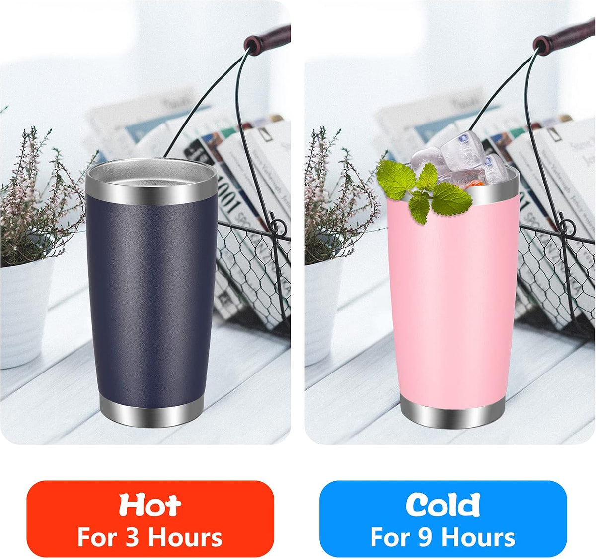 20oz Tumbler with Lid and Straw Stainless Steel Tumbler Cup Vacuum Insulated Double Wall Travel Coffee Mug Powder Coated Coffee Cup, Sky Blue, 1 Pack
