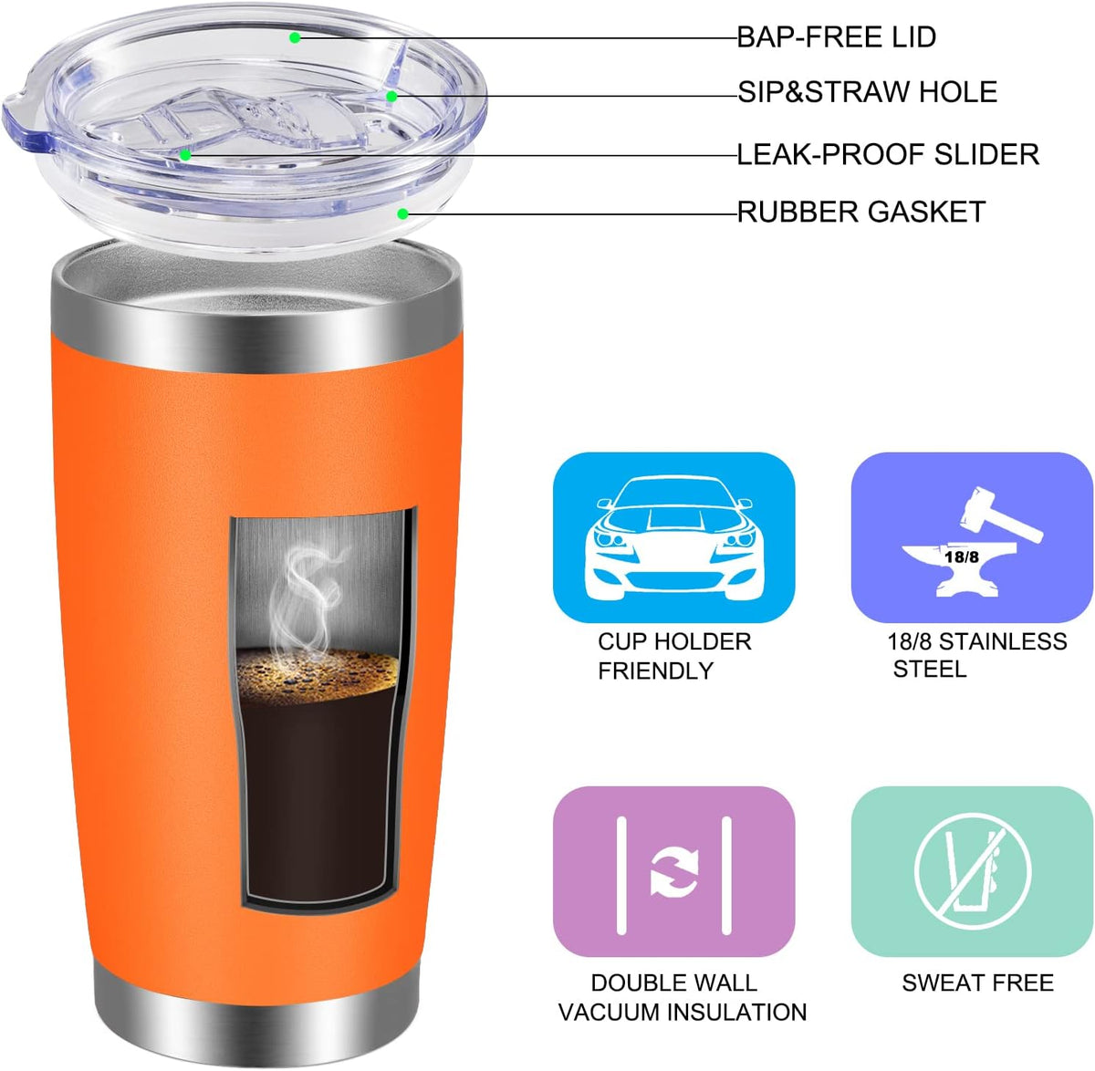 20oz Tumbler with Lid and Straw Stainless Steel Tumbler Cup Vacuum Insulated Double Wall Travel Coffee Mug Powder Coated Coffee Cup, Sky Blue, 1 Pack