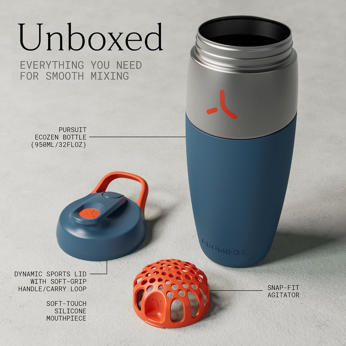 Pursuit Stainless Steel Shaker Bottle 26oz, Midnight Blue