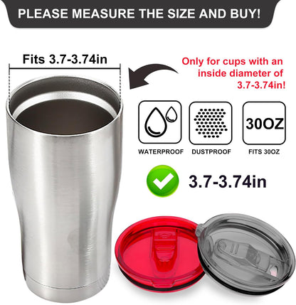 2 Replacement Lids for Stainless Steel Tumbler Travel Cup - Fits OF Inner diameter 3.7 to 3.74 INCH Yeti Rambler and others (Transparent) (30 OZ)