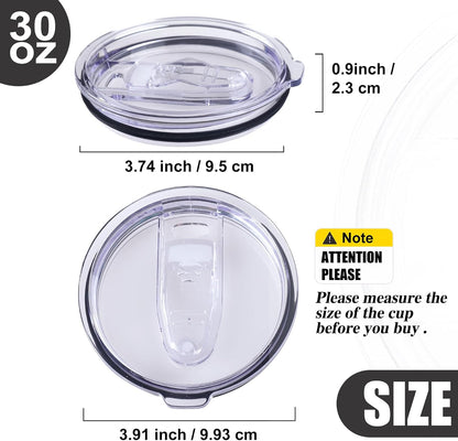 2 Replacement Lids for Stainless Steel Tumbler Travel Cup - Fits OF Inner diameter 3.7 to 3.74 INCH Yeti Rambler and others (Transparent) (30 OZ)