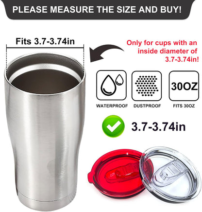 2 Replacement Lids for Stainless Steel Tumbler Travel Cup - Fits OF Inner diameter 3.7 to 3.74 INCH Yeti Rambler and others (Transparent) (30 OZ)