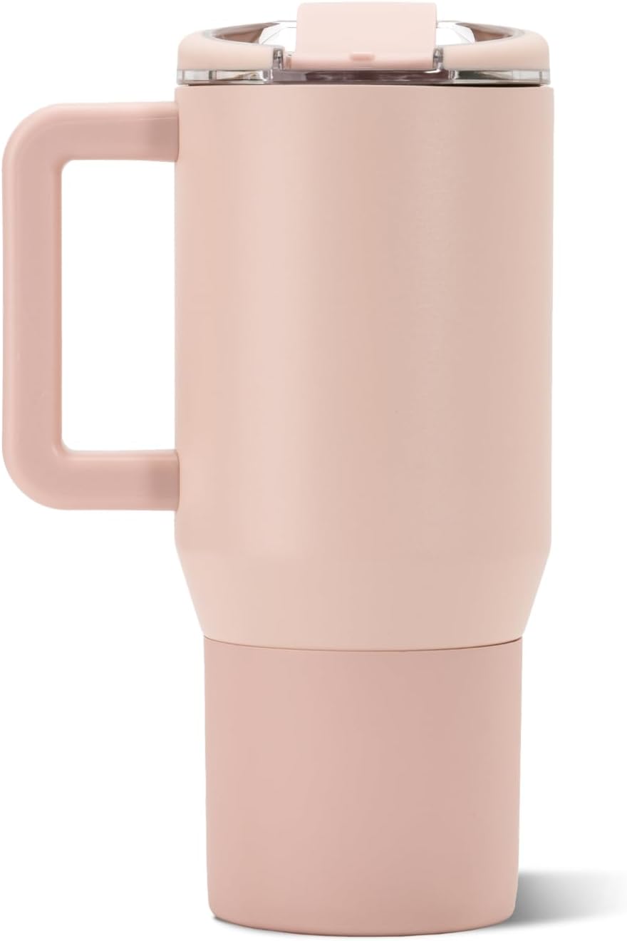 Coffee Traveler 20oz Ceramic-Lined Mug with Handle, Dusty Rose