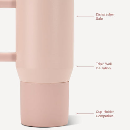 Coffee Traveler 20oz Ceramic-Lined Mug with Handle, Dusty Rose