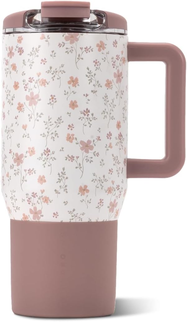 Coffee Traveler 20oz Ceramic-Lined Mug with Handle, Dusty Rose