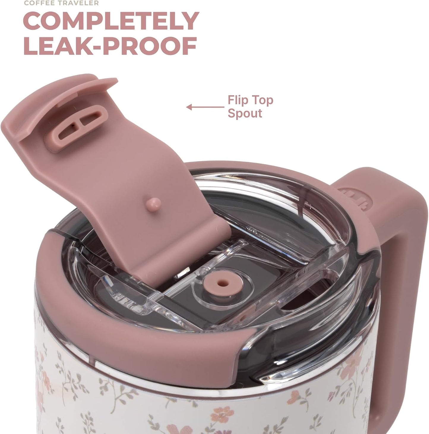 Coffee Traveler 20oz Ceramic-Lined Mug with Handle, Dusty Rose