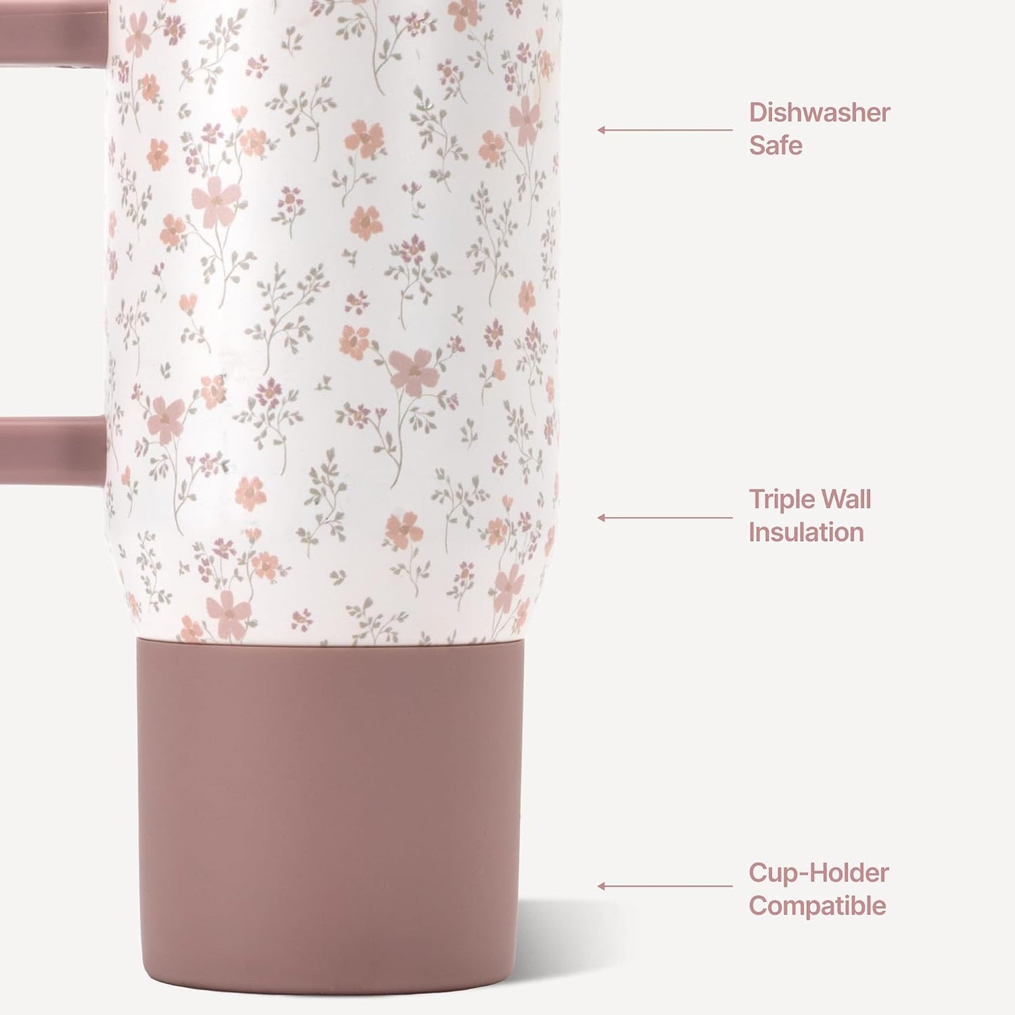 Coffee Traveler 20oz Ceramic-Lined Mug with Handle, Dusty Rose