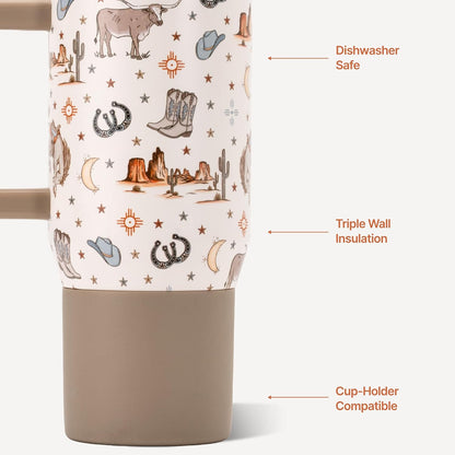 Coffee Traveler 20oz Ceramic-Lined Mug with Handle, Dusty Rose