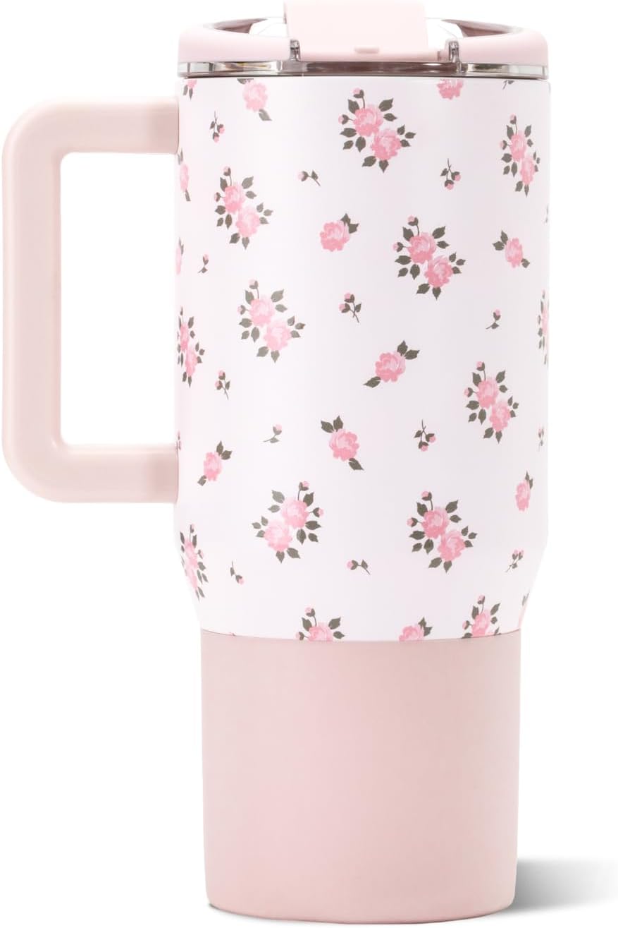 Coffee Traveler 20oz Ceramic-Lined Mug with Handle, Dusty Rose