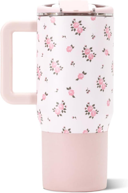Coffee Traveler 20oz Ceramic-Lined Mug with Handle, Dusty Rose