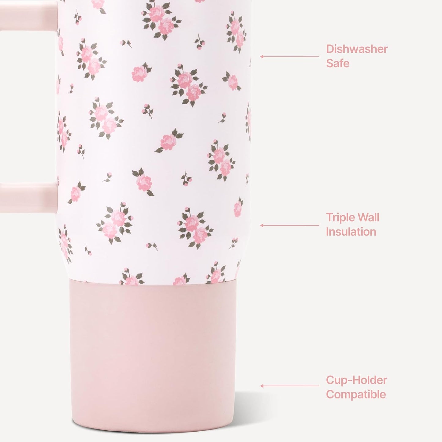 Coffee Traveler 20oz Ceramic-Lined Mug with Handle, Dusty Rose
