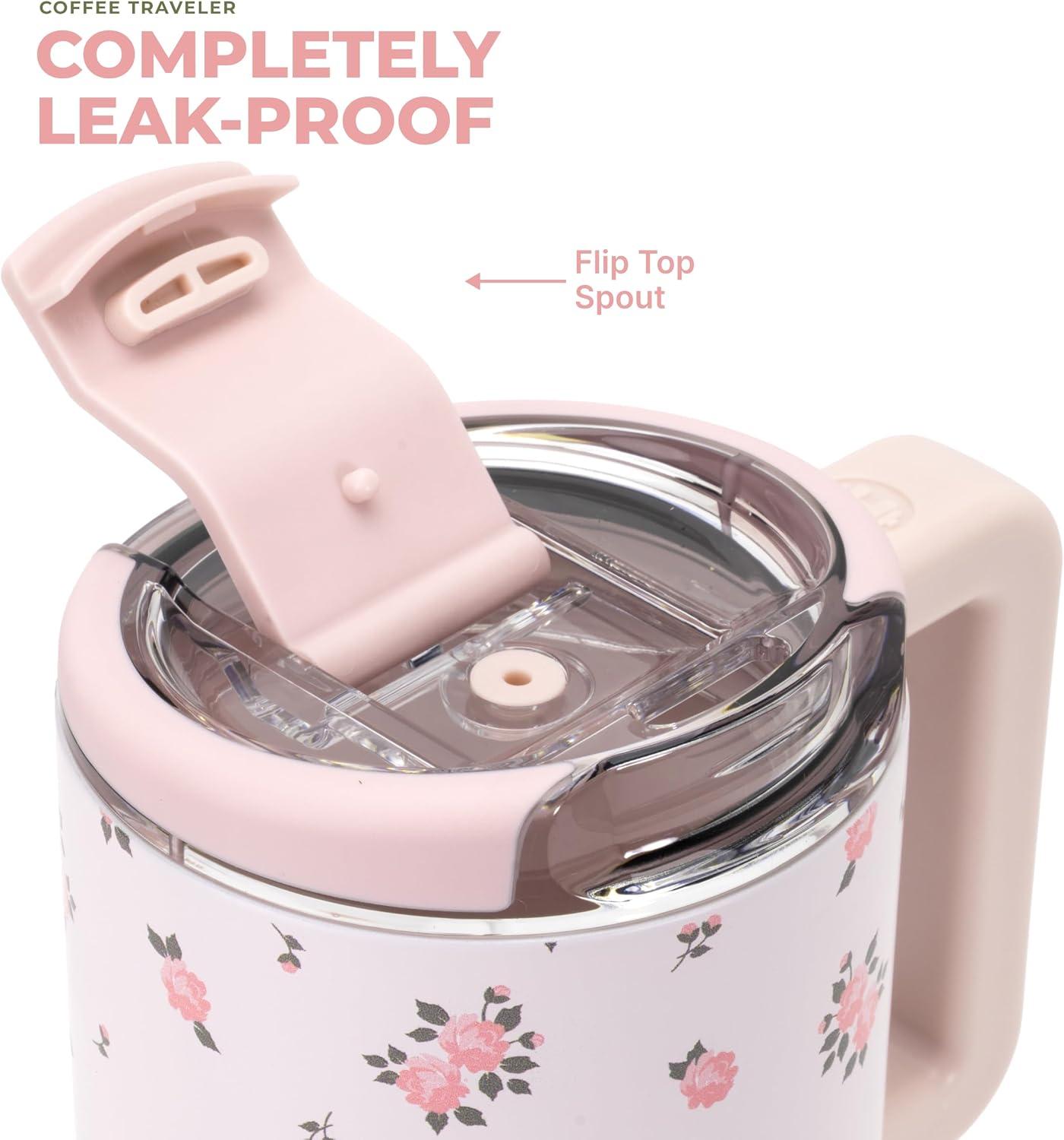 Coffee Traveler 20oz Ceramic-Lined Mug with Handle, Dusty Rose