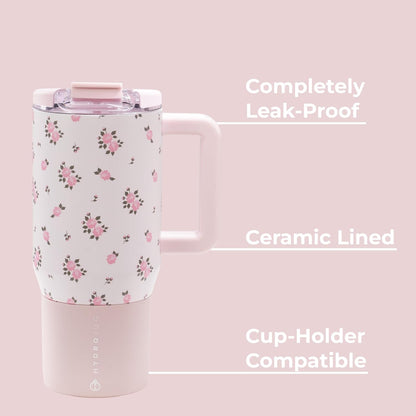 Coffee Traveler 20oz Ceramic-Lined Mug with Handle, Dusty Rose
