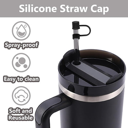 6PCS Silicone Straw Covers Cap Compatible with Stanley Cup 30-40 oz Tumbler with Handle 10mm Straw Toppers，Dust-Proof Reusable Straw Cover for Stanley Cup Accessories (Black)