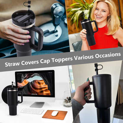 6PCS Silicone Straw Covers Cap Compatible with Stanley Cup 30-40 oz Tumbler with Handle 10mm Straw Toppers，Dust-Proof Reusable Straw Cover for Stanley Cup Accessories (Black)