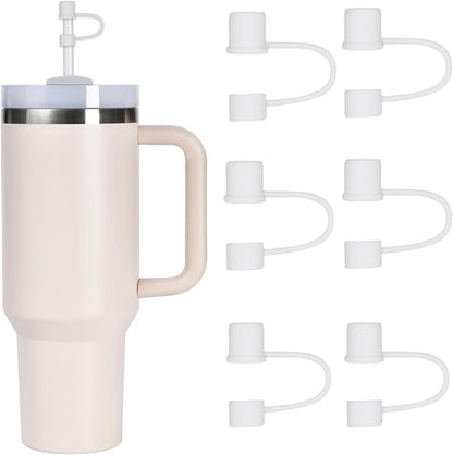 6PCS Silicone Straw Covers Cap Compatible with Stanley Cup 30-40 oz Tumbler with Handle 10mm Straw Toppers，Dust-Proof Reusable Straw Cover for Stanley Cup Accessories (Black)