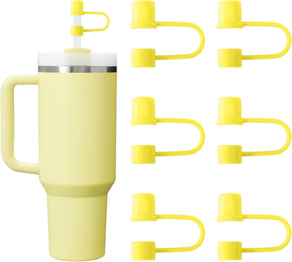 6PCS Silicone Straw Covers Cap Compatible with Stanley Cup 30-40 oz Tumbler with Handle 10mm Straw Toppers，Dust-Proof Reusable Straw Cover for Stanley Cup Accessories (Black)