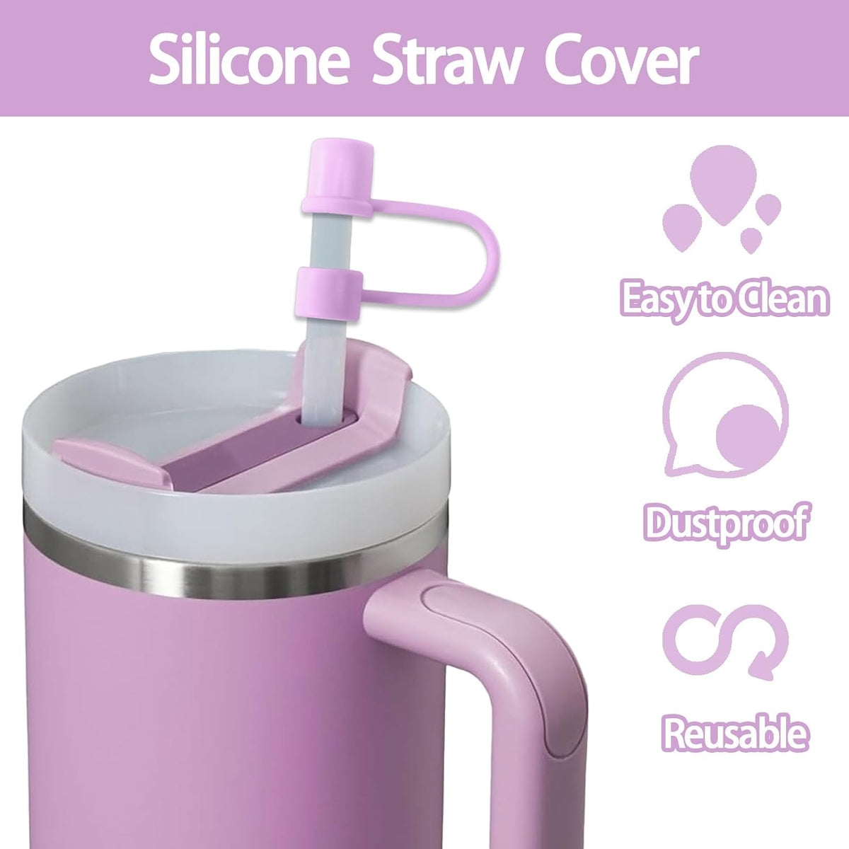 6PCS Silicone Straw Covers Cap Compatible with Stanley Cup 30-40 oz Tumbler with Handle 10mm Straw Toppers，Dust-Proof Reusable Straw Cover for Stanley Cup Accessories (Black)