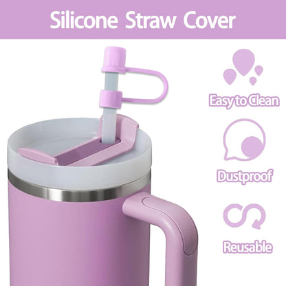 6PCS Silicone Straw Covers Cap Compatible with Stanley Cup 30-40 oz Tumbler with Handle 10mm Straw Toppers，Dust-Proof Reusable Straw Cover for Stanley Cup Accessories (Black)
