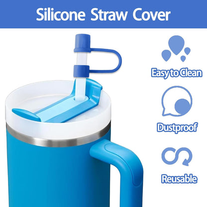 6PCS Silicone Straw Covers Cap Compatible with Stanley Cup 30-40 oz Tumbler with Handle 10mm Straw Toppers，Dust-Proof Reusable Straw Cover for Stanley Cup Accessories (Black)