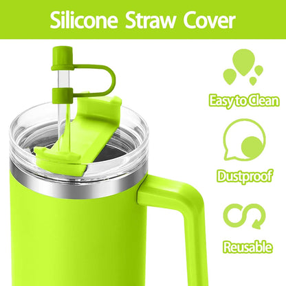 6PCS Silicone Straw Covers Cap Compatible with Stanley Cup 30-40 oz Tumbler with Handle 10mm Straw Toppers，Dust-Proof Reusable Straw Cover for Stanley Cup Accessories (Black)