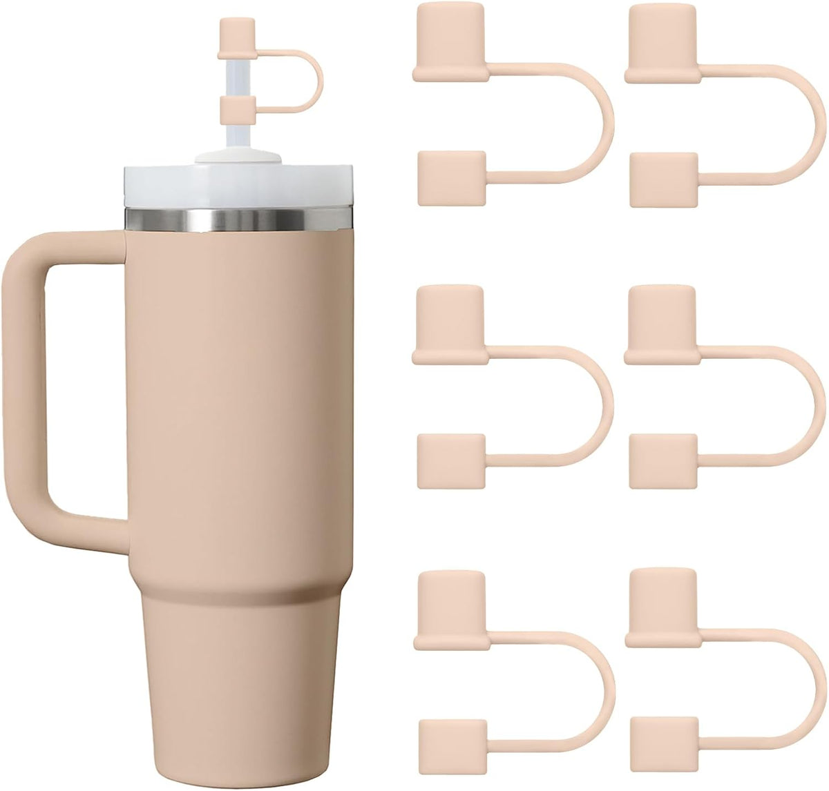 6PCS Silicone Straw Covers Cap Compatible with Stanley Cup 30-40 oz Tumbler with Handle 10mm Straw Toppers，Dust-Proof Reusable Straw Cover for Stanley Cup Accessories (Black)