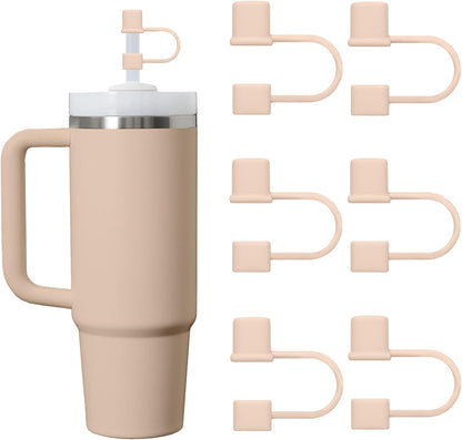6PCS Silicone Straw Covers Cap Compatible with Stanley Cup 30-40 oz Tumbler with Handle 10mm Straw Toppers，Dust-Proof Reusable Straw Cover for Stanley Cup Accessories (Black)